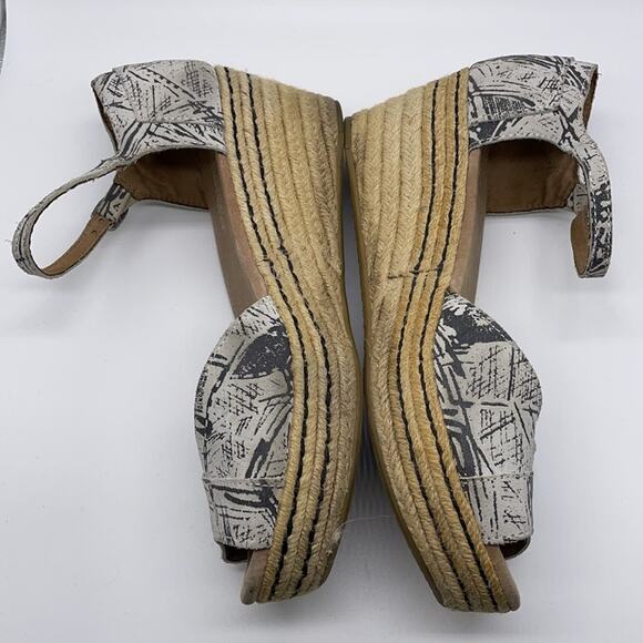 Toms Platform Wedge Peep Toe Espadrille Sandals White Gray Size 9.5 - Picture 4 of 10